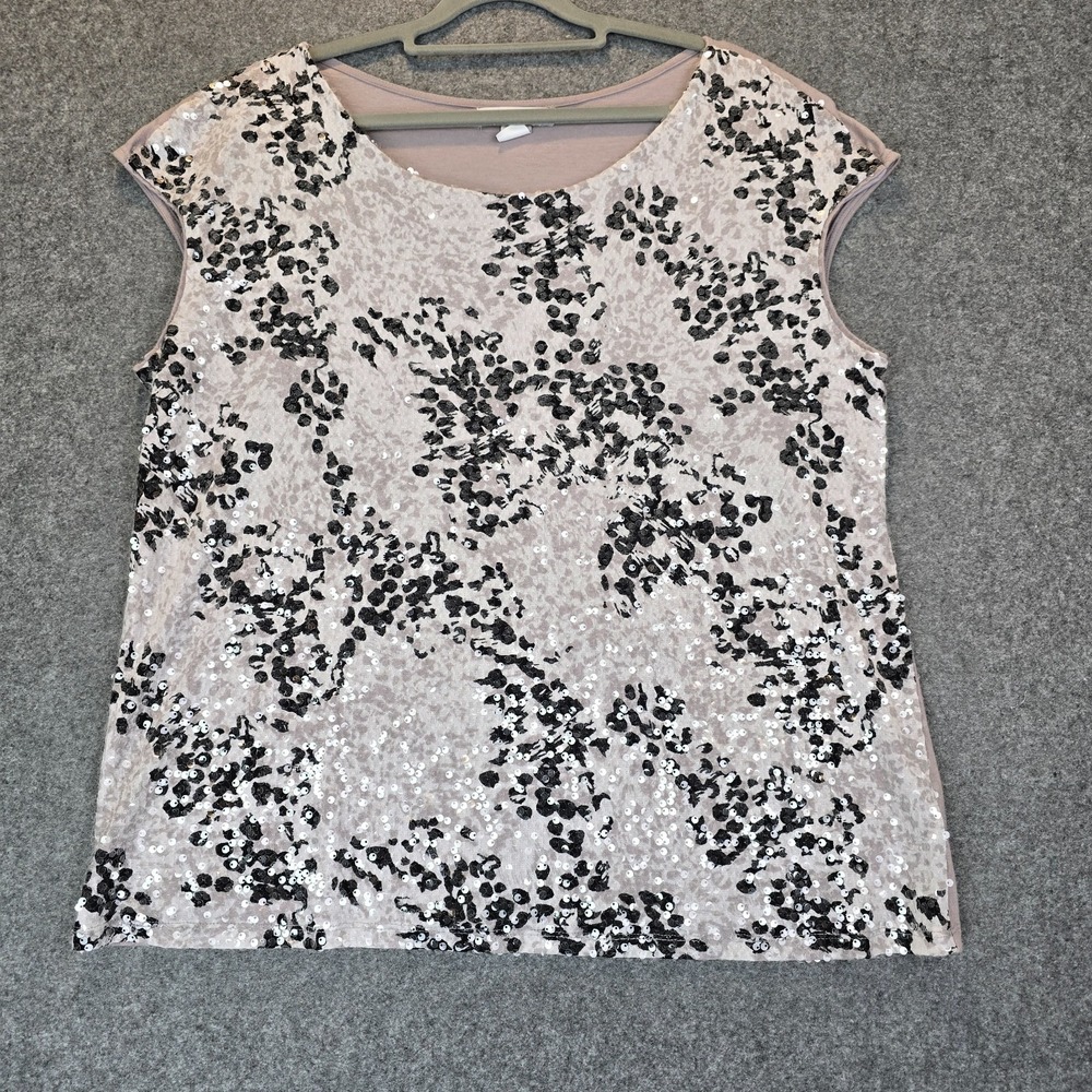 Liz Claiborne Blouse Top Womens 1X Multicolor Nylon Sequin Detail Round Neck